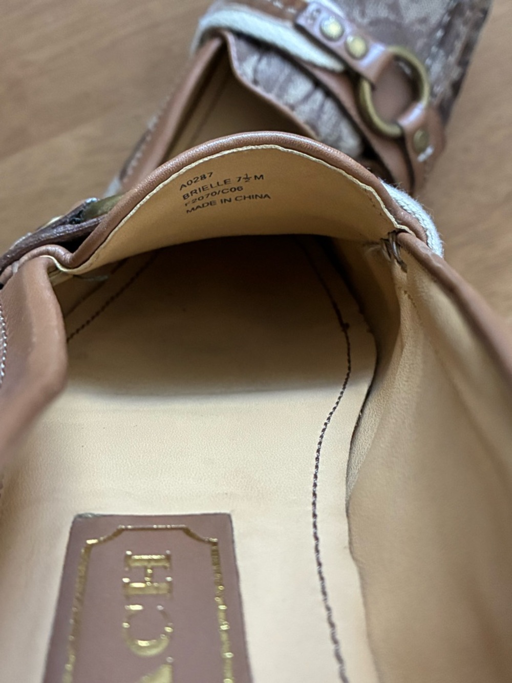 COACH Brielle Brown and Tan Signature Canvas Loafers with Metal Ring Accent - Picture 2 of 4